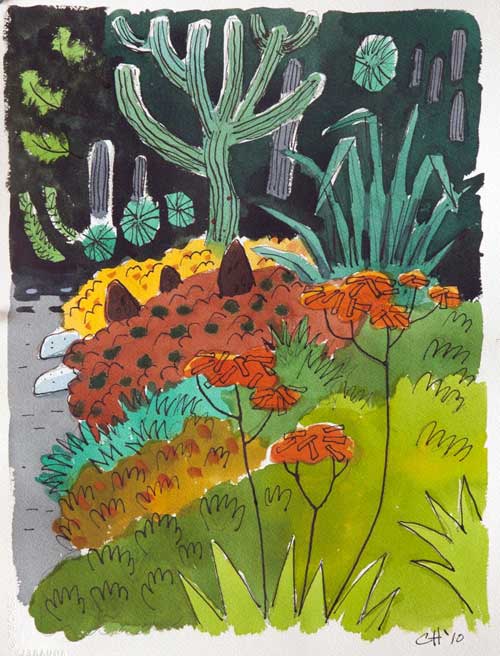 GARDENS - watercolor painting by the Venice painter, Curtis Hoekzema.