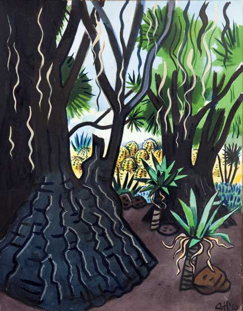 GARDENS - watercolor painting by the Venice painter, Curtis Hoekzema.