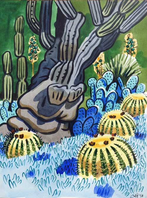 GARDENS - watercolor painting by the Venice painter, Curtis Hoekzema.